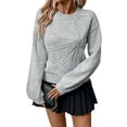 thumbnail image 3 of Women'S 3D Floral Appliques Crewneck Sweaters Long Sleeve Drop Shoulder Pullovers Elegant Knit Tops Grey S, 3 of 9