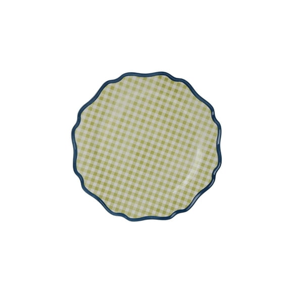 Hometrends Green Gingham Bamboo Melamine Dinner Plate 10.625 Inch