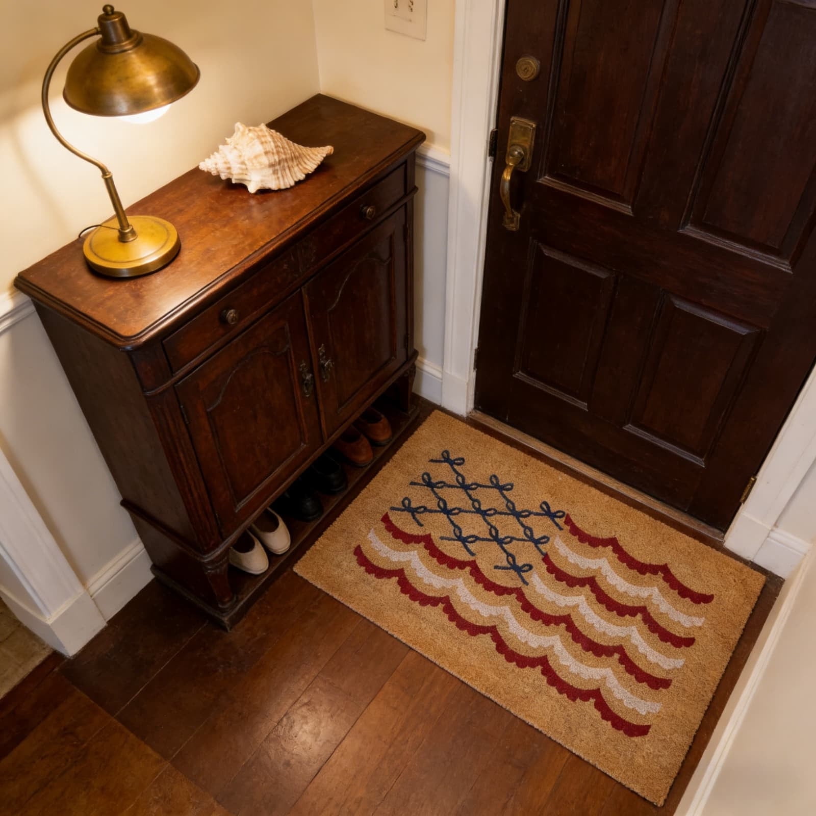 Nautical Rope Knot Flag Coir Doormat，Blue and White and Red, 48" x 30"， Non-Slip Entryway Welcome Mat for Front Door Porch Patio