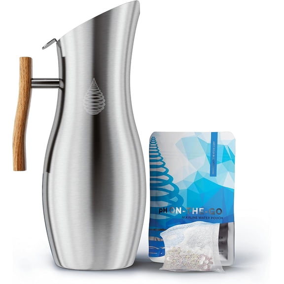 Invigorated Water Alkaline Water Filter Pitcher, Stainless Steel, 64 oz / 1.9L