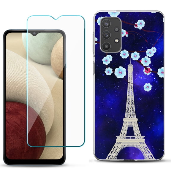 Slim-Fit TPU Phone Case compatible with Samsung Galaxy A32 5G, with Tempered Glass Screen Protector, by OneToughShield ® - Eiffel Tower Stars