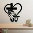 thumbnail image 3 of Elegant Metal Christian Heart & Cross Wall Art, 12in Praying Hands Design Cross Wall Sculptures, Decorative Iron Sculpture for Indoor/Outdoor, Perfect for Living Room, Patio, Office(2PCS), 3 of 7