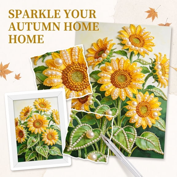 Sunflower Autumn Pearl Bead DIY Painting Set, Complete Handmade Canvas Art Kit for Beginner Seasonal Wall Decor, 47 x 67 IN