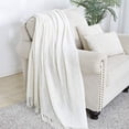 thumbnail image 3 of HTOOQ Couverture Jetée Texturée Douce pour Canapé Sofa Couverture Tricotée Décorative, 5HTOOQ " x 6HTOOQ " Blanc Cassé, 3 of 7