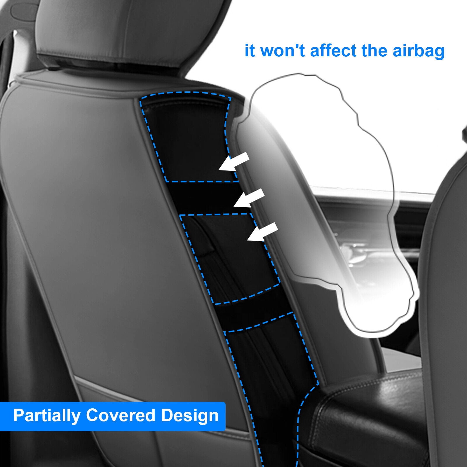 FANOTEK Gray, PU Leather, Cushioned, Front Rear Seat Covers
