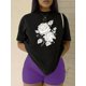 thumbnail image 4 of Rose Fashion Printed, Women's Casual Sports T-shirt, Round Neck, Short Sleeve, Leisure Sports Style Tee For Adult, Men, Women, Teen, Teenager, Adolescent, Youth, 4 of 8