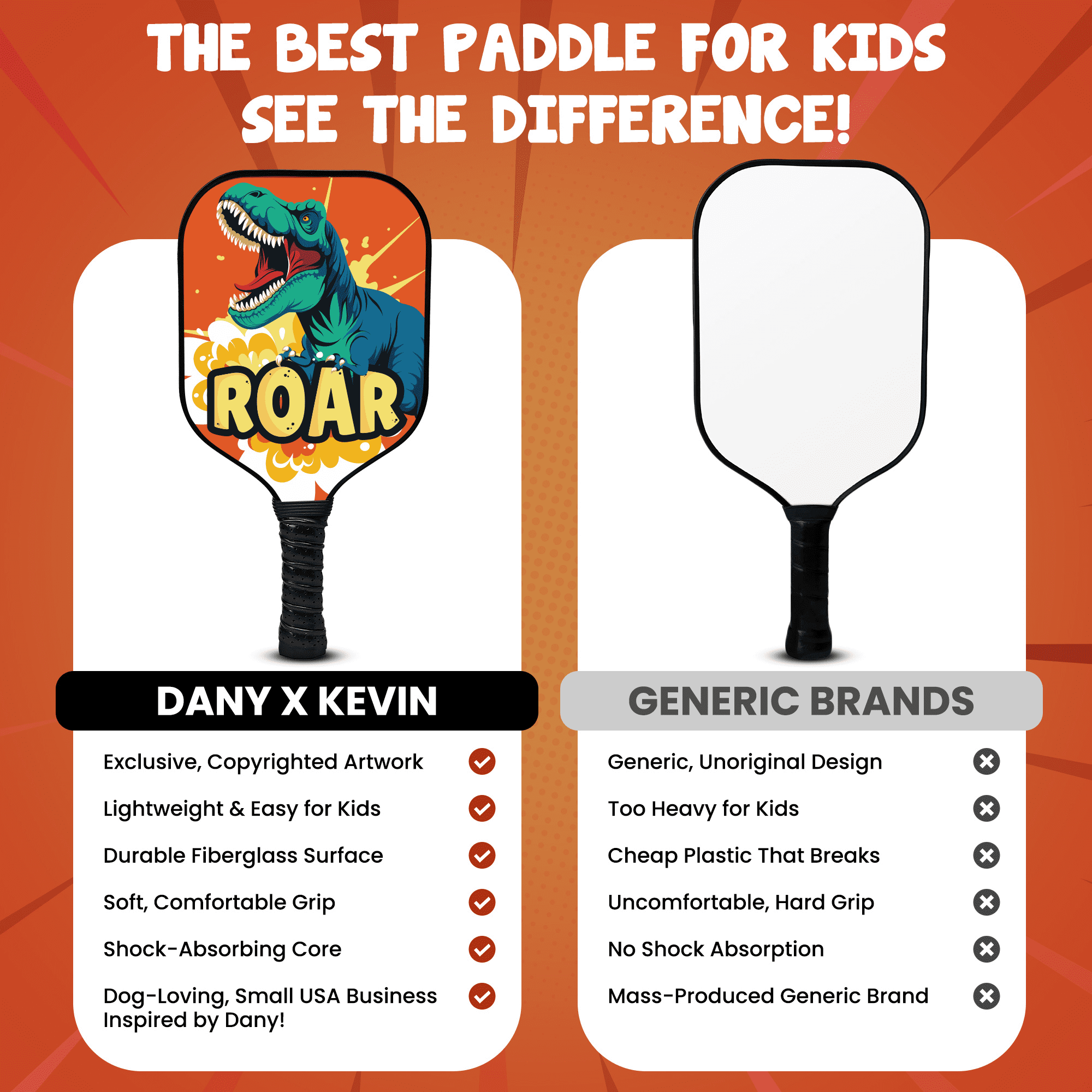 Kids Pickleball Paddle – Dinosaur Design for Ages 3–12 | Lightweight 0.37 lb Fiberglass Paddle with Small Grip | Fun Beginner Pickleball Gift for Boys & Girls
