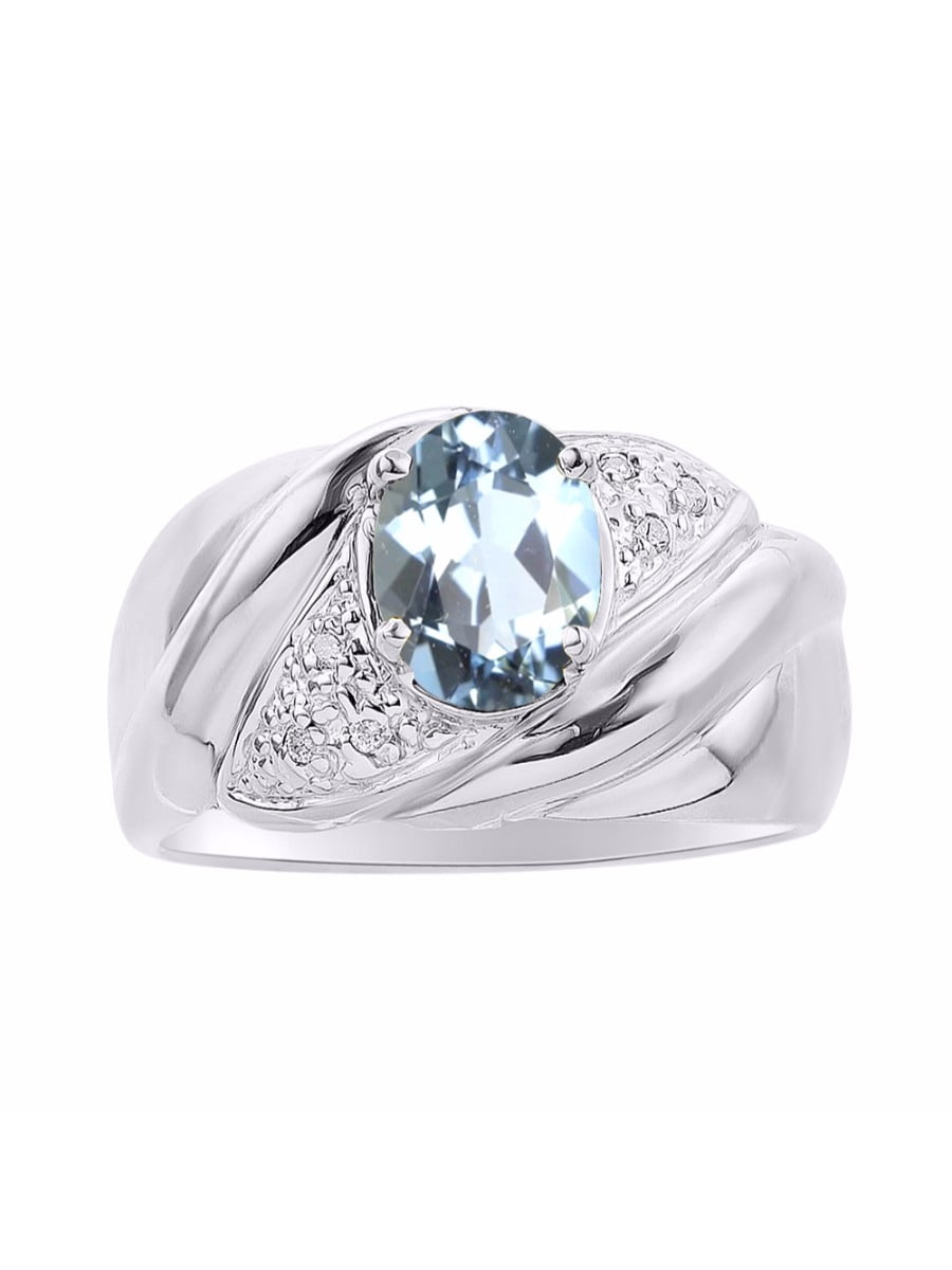 RYLOS Simply Elegant Beautiful Aquamarine & Diamond Ring March Birthstone 