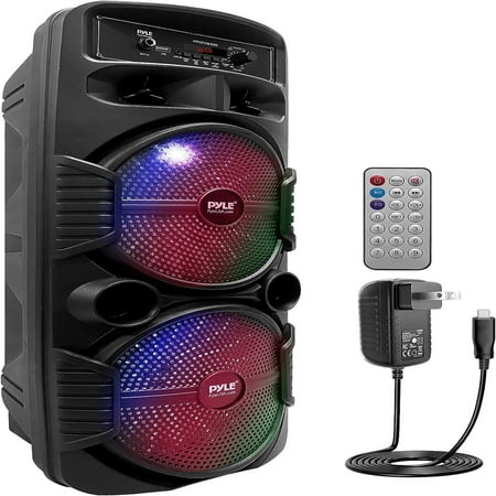 Portable Bluetooth PA Speaker System - 600W Rechargeable Outdoor Bluetooth Speaker Portable PA System w/ Dual 8\u201D Subwoofer 1\u201D Tweeter Microphone In Party Lights USB Radio R