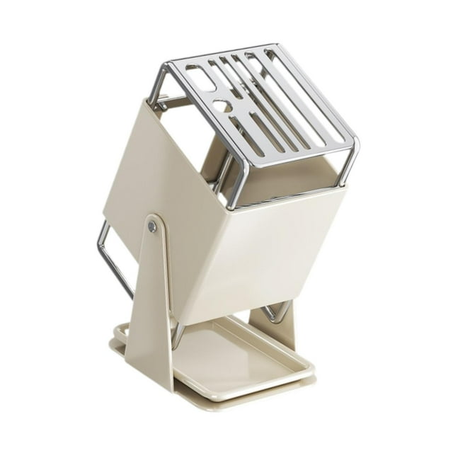 Soporte para utensilios de cocina, bloque de cuchillos giratorio, organizador de acero inoxidable con Blanco