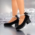 thumbnail image 2 of SCHUHLAND Retro Black Suede Mary Jane Pumps for Women, Round Toe, Medium Square Heel, Elegant Pearl Chain Dress Shoes, 2 of 16