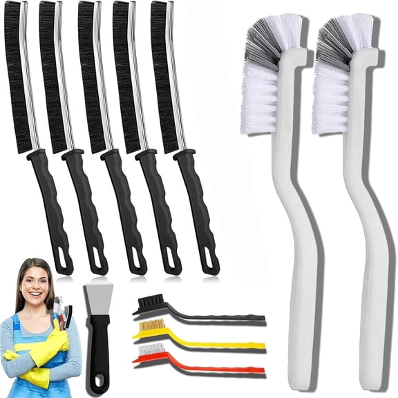 11PCS Crevice Cleaning Brush Set, Hard Bristle Detail Cleaning Brushes for Kitchen, Bathroom, Grout, Sink, Bottle, Cup, Blender, Corner and Tile Gaps