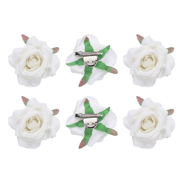 6 Pcs Clips para el Cabello con Flores de Rosa de 3 Pulgadas para Mujeres Accesorios para el Cabello Blancos
