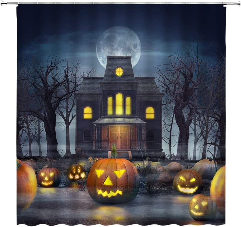 JOOCAR Happy Halloween Shower Curtain Scary Night Castle Spooky Moon