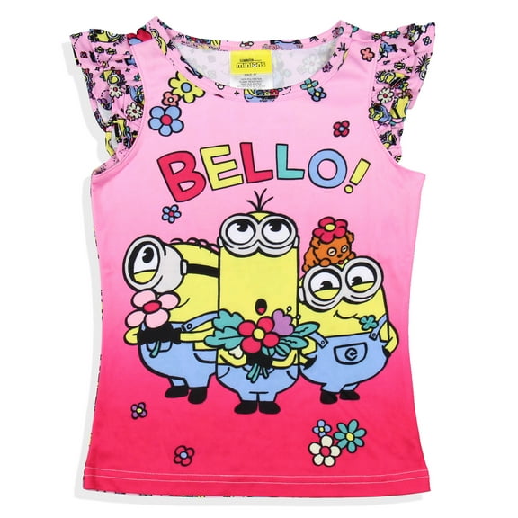 Despicable Me Minions Toddler Girls' Flower Bello! 2 Piece Pajama Set Short Sleeve Sleep Shirt and Shorts Loungewear