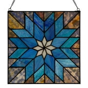 River of Goods  Multicolored Geometric Floral  Stained Glass Window Panel - 12" x 0.25" x 12"