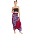 thumbnail image 1 of Combinaison Pantalon Bohème Harem pour Femmes 2 en 1 en Rayonne à Taille Smockée, 1 of 6