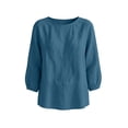 thumbnail image 3 of Bosfbaoi 3/4 Puff Sleeve Womens Tops Solid Round Neck Loose Linen Blend Casual Blouses, 3 of 5