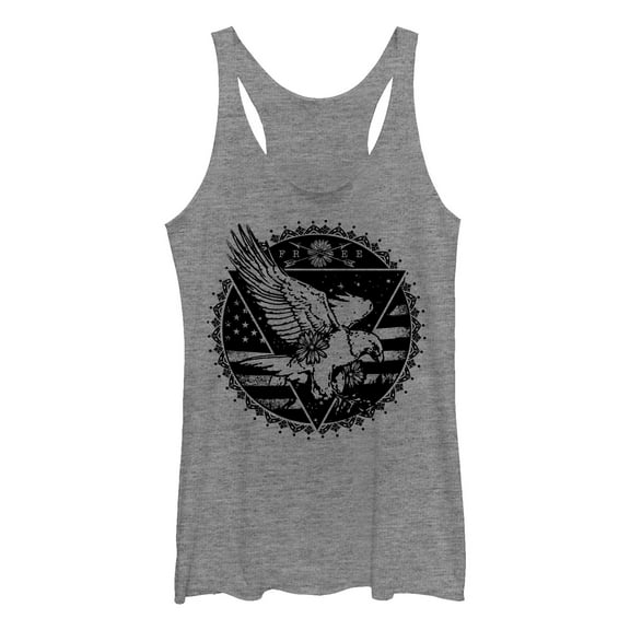 Women's Lost Gods Fourth of July  American Flag Eagle Pattern  Racerback Tank Top Gray Heather Medium