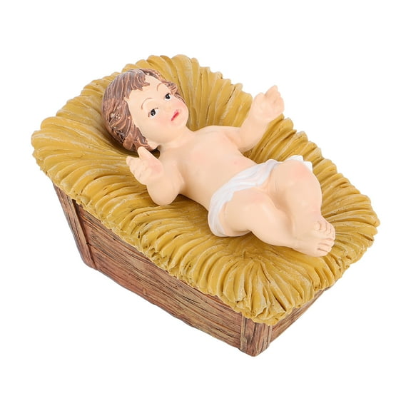 FRCOLOR Baby Jesus in Manger Resin Statue for Christmas Decor Beige Color Miniature Religious Ornament 6.5 Inches