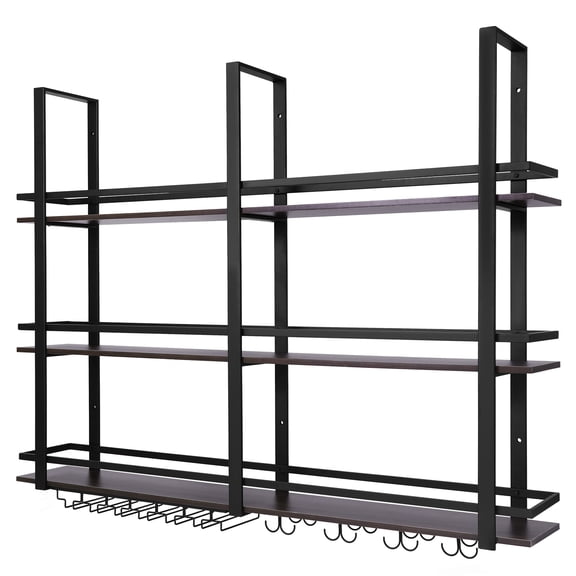 golytefs Wall Mounted Wine Rack with Glass Holder Hanging Bar Liquor Storage Rack 47in Industrial Wall Mounted Wine Rack for Home Dining Room & Kitchen