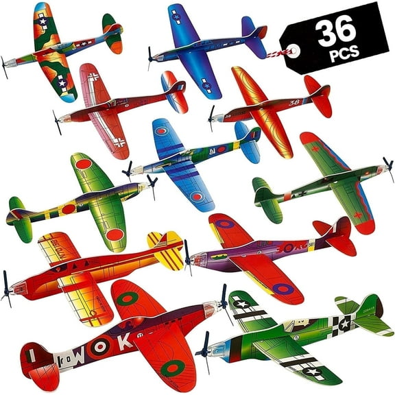 Bedwina 36-Pack 8" Foam Bomber Glider Planes for Kids – Party Favors, Goodie Bags, Outdoor Toys
