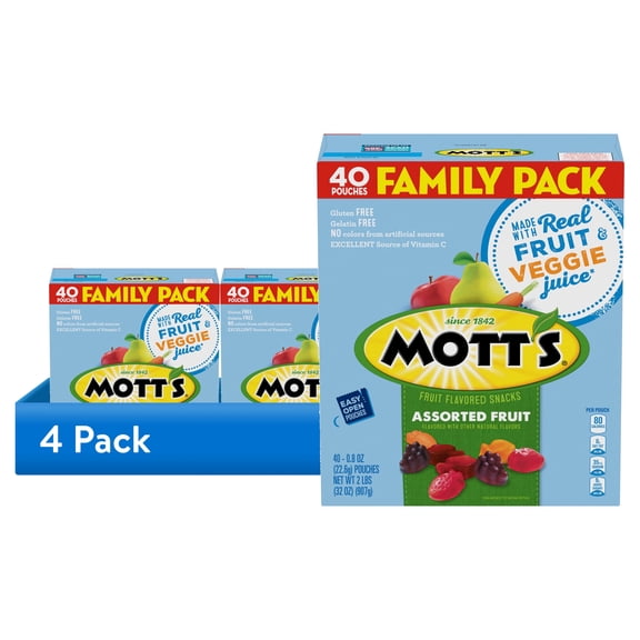 (4 pack) Mott's Assorted Fruit Flavored Snacks, Valentine's Day, Family Pack, 40 Count, 32 oz