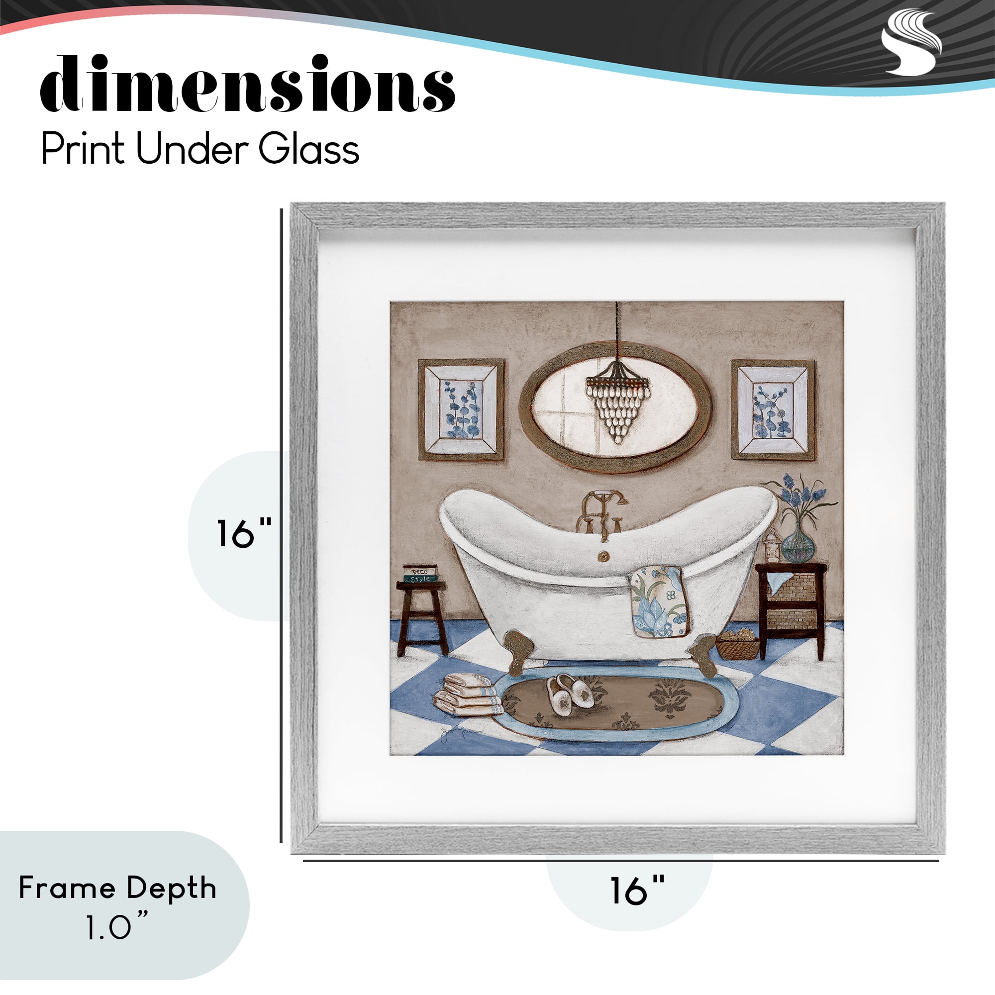 Stupell Industries Checkered Relaxing Bathtub Gray Framed Print Under Glass, design by Janet Tava