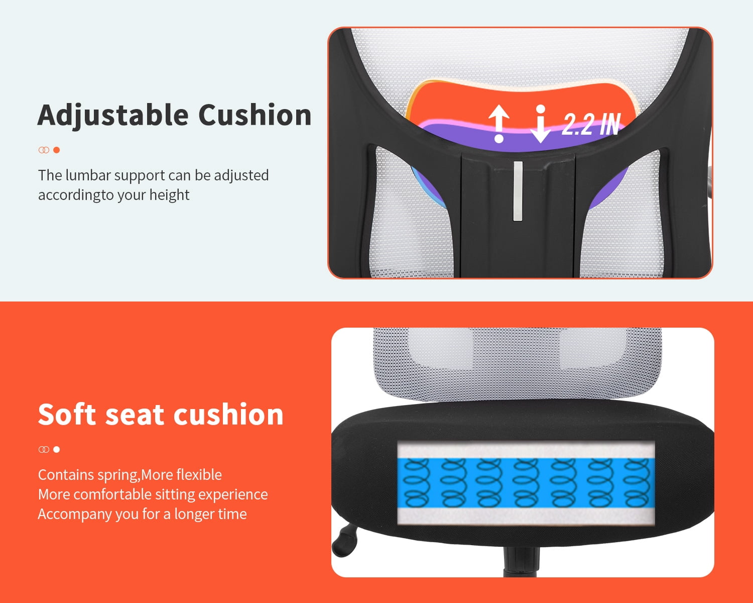 Big and Tall Office Chair 500lbs, Ergonomic Computer Chair Height Adjustable Mesh Chair Heavy Duty Chair, Wide Seat Computer Executive Desk Chair with Adjustable Armrest, Lumbar Support, White