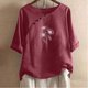 thumbnail image 3 of Blusas de Manga Corta para las Mujeres Impreso Cuello Redondo Camiseta, Top de Algodón de Imitación Casual para el Hogar Y Diario, 3 of 4