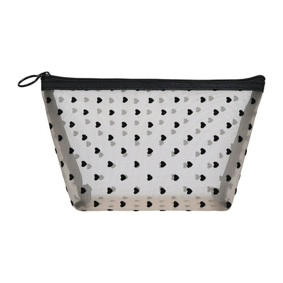 Cosmetic Bag Heart Flocking Mesh Makeup Bag Storage Solution Portable -Functional Large Capacity Travel Accessory