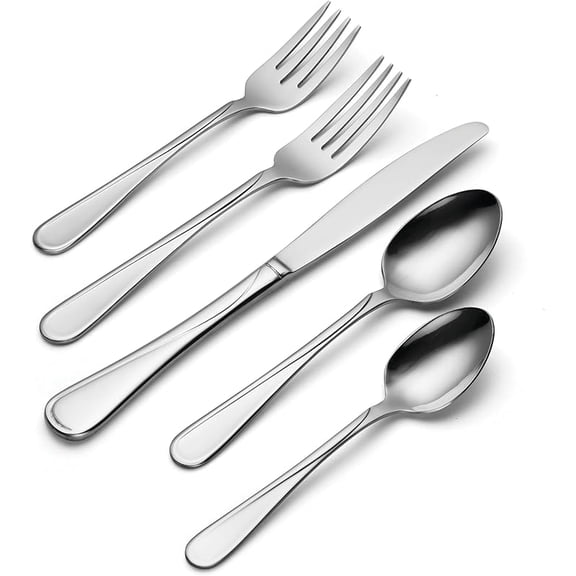 MY Oneida Silverware Set For 8, Flight 45-Piece Everyday Flatware Set with Serving Utensils, Service For 8, 18/0 Stainless Steel, Dishwasher Safe, Knives Spoons and Forks Set, Dining (Silver, 45 piec