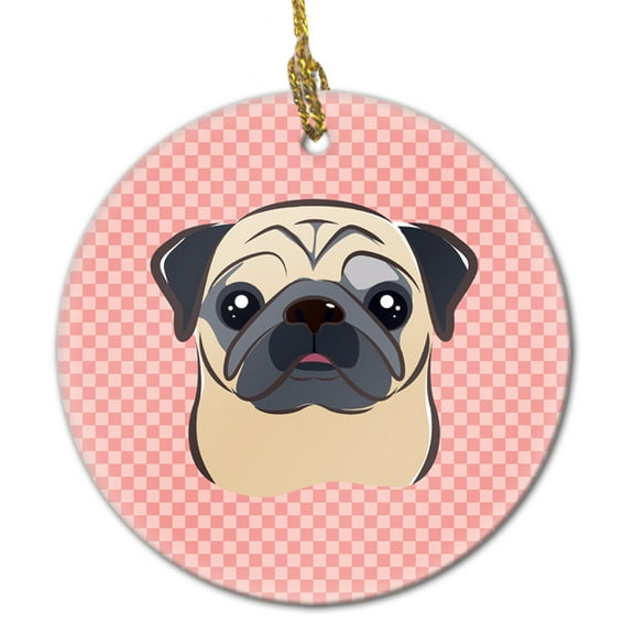 Carolines Treasures BB1262CO1 Checkerboard Pink Fawn Pug Ceramic Ornament  3 in multicolor