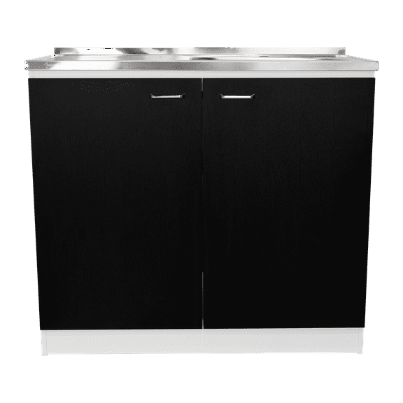 Utility Sink with Cabinet, Double Door Storage & Shelf, White/Black Kitchen Sink Base, 39.3"W X 20.5"D X 35.4"H, Easy Assembly (Faucet Not Included)