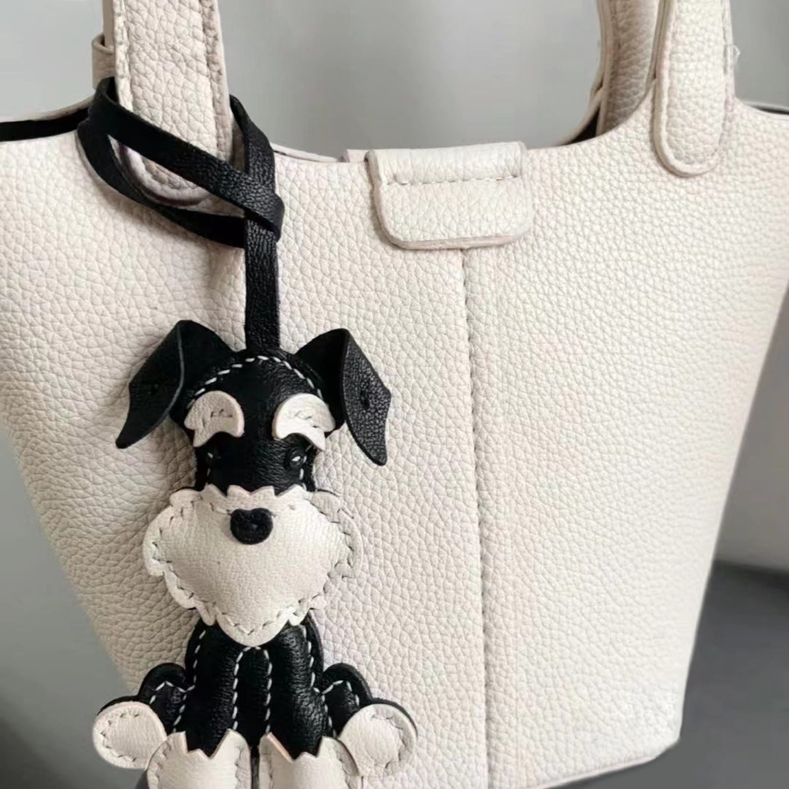 Stylish Leather Schnauzer Key Rings Sturdy Schnauzer Enthusiasts' Leather Keychain Handmade Key Decoration