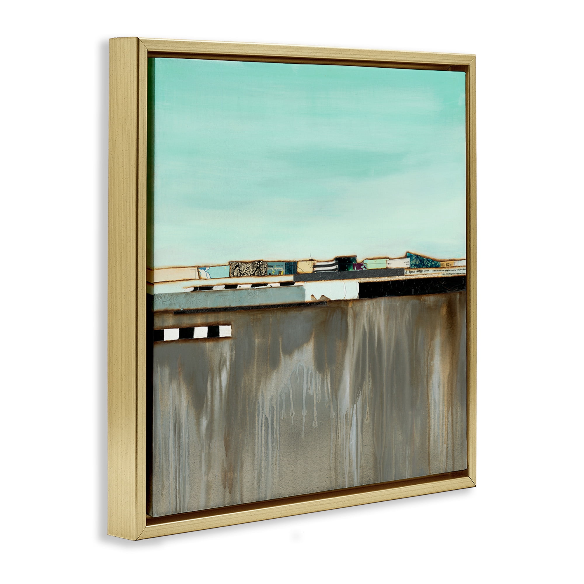 Stupell Industries Unique Urban Landscape Collage Abstract Painting Gold Floater Framed Canvas Art Print Wall Art, 25 x 25