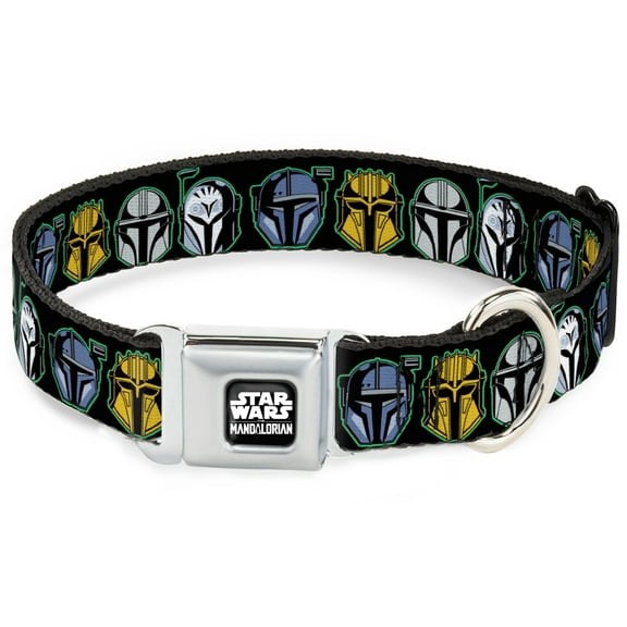 Star Wars Pet Collar, Dog Collar Metal Seatbelt Buckle, Star Wars the Mandalorian Helmets Black Multi Color, 9.5 to 13 Inches 1.0 Inch Wide