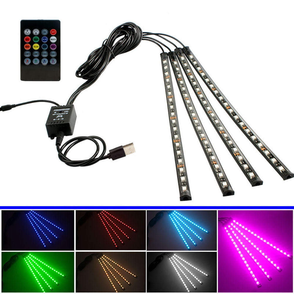 5V USB 4 in 1 LED Car Foot Light RGB SMD5050 72 LED Strip Ambient Lamp H1 