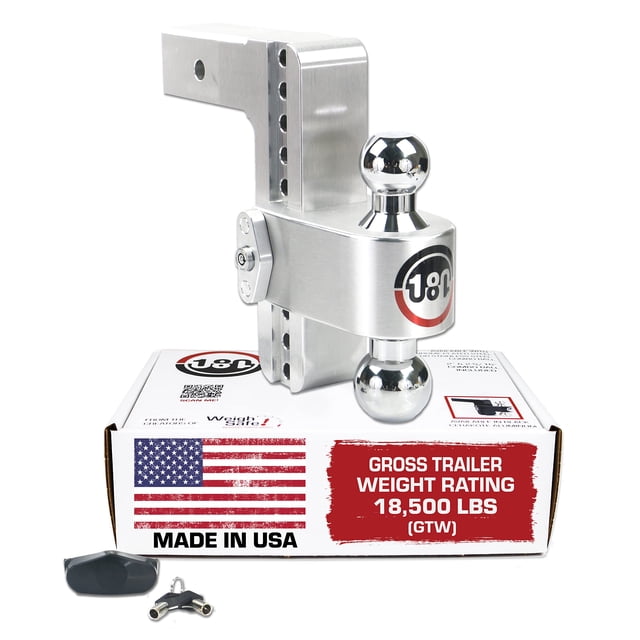 Enganche de remolque de 180 grados Weigh Safe - Enganche de remolque ajustable para remolque - Compatible con receptores de 2,5" - Bolas de remolque cromadas de caída de 8" 18 500 GTW Juego de cerradu