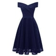 thumbnail image 3 of Vedolay Plus Size Summer Dresses Women's V Neck Floral Lace Wedding Dress Short Sleeve Party Dress,Blue XL, 3 of 4