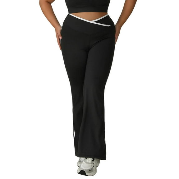 Posijego XL-4XL Women's Flare Leg Leggings V Crossover Waist Bell Bottom Workout Yoga Bootcut Pants Plus Size