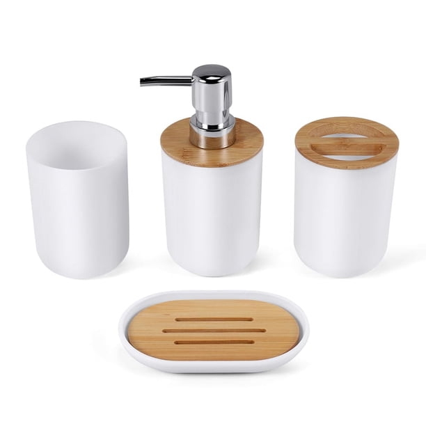 Juego de accesorios de baño Dispensador de jabón Botella Plato Lavabo Portacepillos de Dientes Taza Traje Blanco