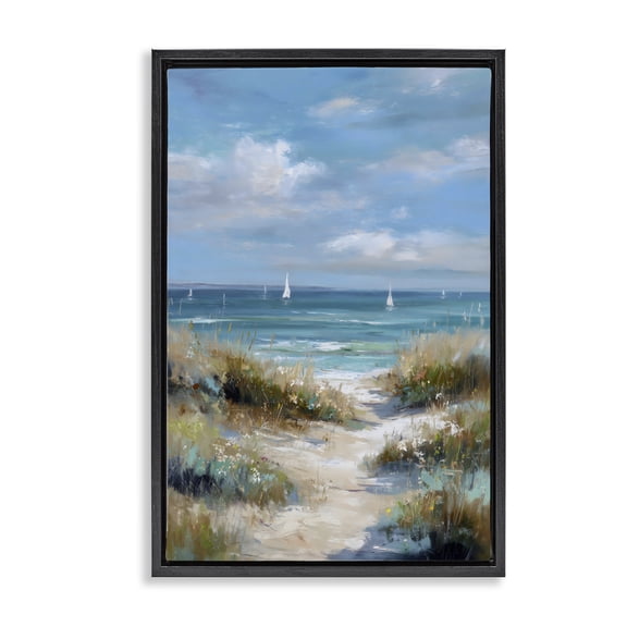 Stupell Industries Cottage Sailboat Path Impression Black Floating Frame Canvas Art, 17 x 25, by Petals Prints Design