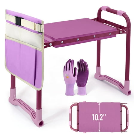 Colwelt Folding Garden Kneeler, Portable Garden Kneeler Seat Bench with Tool Pouch and Gloves, Garden Kneeler Stool with Rugged & Sturdy Steel Frame(Purple)