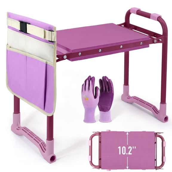 Colwelt Folding Garden Kneeler, Portable Garden Kneeler Seat Bench with Tool Pouch and Gloves, Garden Kneeler Stool with Rugged & Sturdy Steel Frame(Purple)