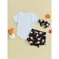 thumbnail image 7 of Newborn Baby Girl Halloween Outfit Spooky Vibes Short Sleeve Romper +Ghost Skull Shorts +Headband Set Infant Fall Cute Clothes, 7 of 7