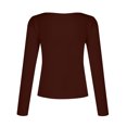thumbnail image 2 of Trendy Long Sleeve Shirts for Women Fall Fashion V Neck Crop Slim Fitted Y2K Tops Outfits Clothes Dark Brown S, 2 of 5