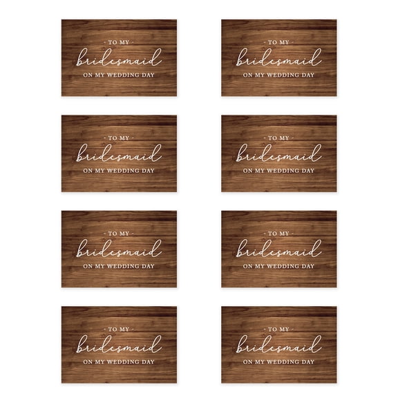 Koyal Wholesale Wedding Day Gift Cards Set with Envelopes Set of 8 Rustic Wood To My Bridesmaid On My Wedding Day Cards