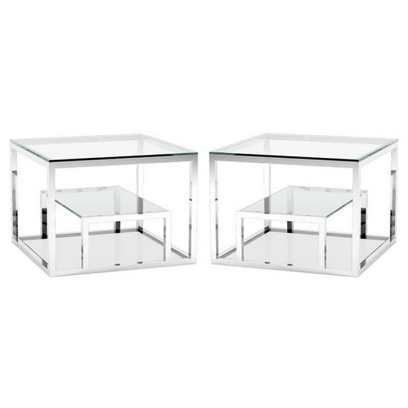 Home Square Multi Shelves Steel End Table in Silver Finish - Set of 2