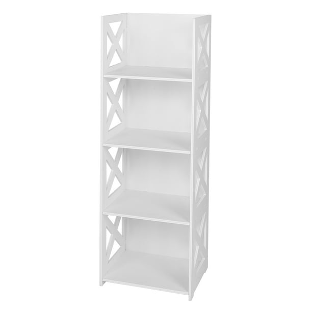4 Shelf Shelving Unit White Wood, White Wooden 4 Shelf Bookcase